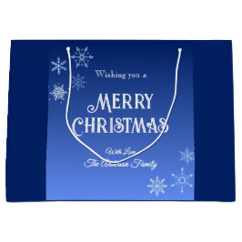 Sacola Para Presentes Grande Merry Christmas Blue Modern Snowflake