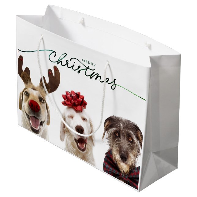 SACOLA PARA PRESENTES GRANDE MERRY CHRISTMAS DOGS GIFT BAG CONTEMPORÁRIO E DIVE (Verso inclinado)
