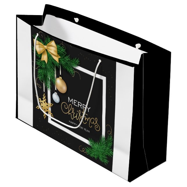 Sacola Para Presentes Grande Merry Christmas Frame  Large Gift Bag (Frente inclinada)