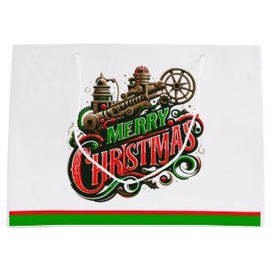 Sacola Para Presentes Grande Merry Christmas steampunk