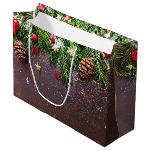 Sacola Para Presentes Grande Mesa de Natal russa com pinheiro e neve