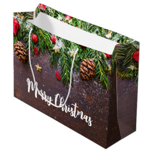 Sacola Para Presentes Grande Mesa de Natal russa com pinheiro e neve