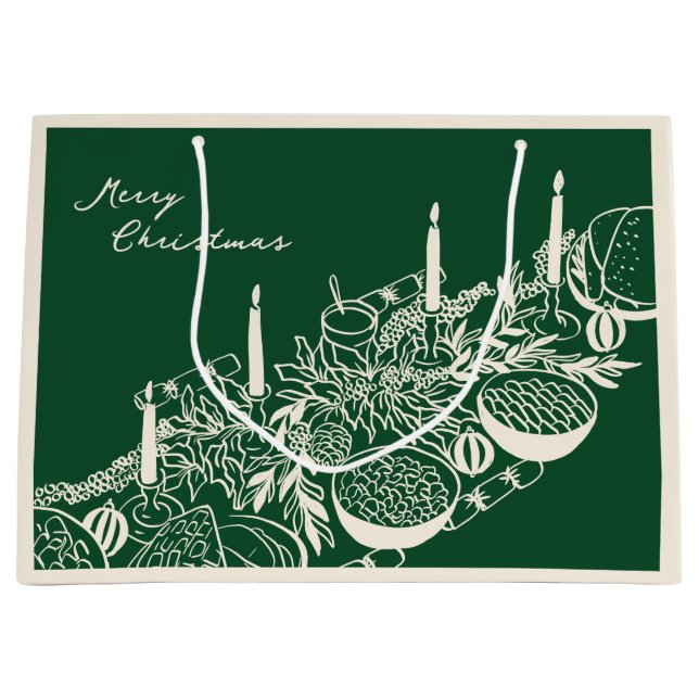 Sacola Para Presentes Grande Mesa Personalizada de Natal com Design Mínimo  (Frente)