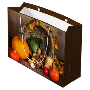 Sacola Para Presentes Grande Mesa rustica de Ação de Graças e colheita abundant