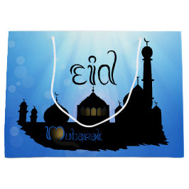 Sacola Para Presentes Grande Mesquita de Eid Mubarak com tipografia