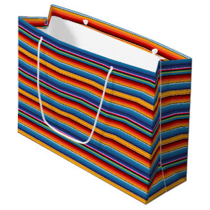 Sacola Para Presentes Grande Mexicano vermelho Dourado azul Sarape