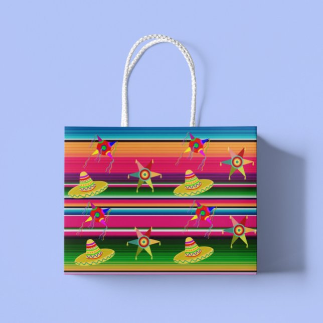 Sacola Para Presentes Grande México - Banheiras de Serape Mexicano - Natal (Criador carregado)