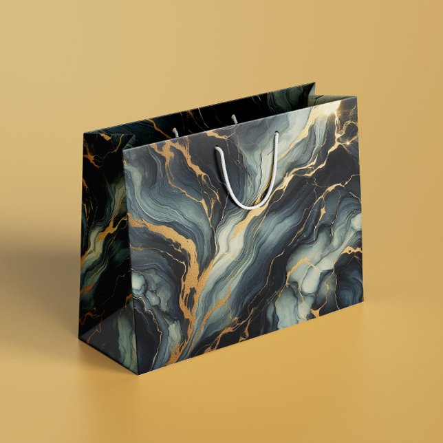 Sacola Para Presentes Grande Midnight Navy and Gold Marble Artistic Pattern (Criador carregado)