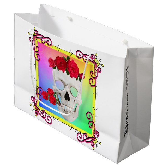 Sacola Para Presentes Grande Mikitiez rosa baroqueart rocha arco-íris (Frente inclinada)