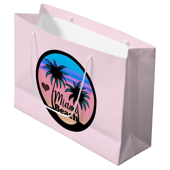 Sacola Para Presentes Grande Minami Beach Blue e Pink Palm Trees (Frente inclinada)