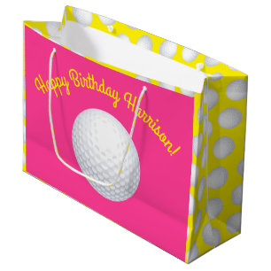 Sacola Para Presentes Grande Mini Golf - Festa de aniversário Rosa