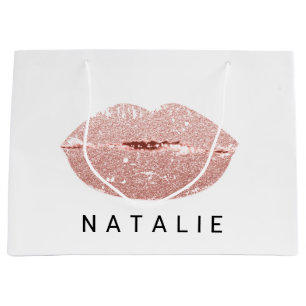 Sacola Para Presentes Grande Minimalim de Cinza de Lábios de Kiss de Nome Rosa