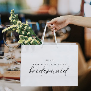Sacola Para Presentes Grande Minimalista Branco Obrigado Bridesmaid