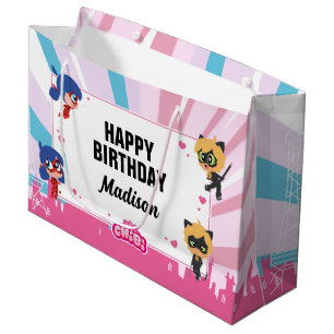 Sacola Para Presentes Grande Miraculoso Ladybug e Cat Noir Chibi Aniversário