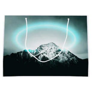 Sacola Para Presentes Grande Misteriosa luz azul-neon da montanha nevada