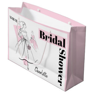 Sacola Para Presentes Grande Moda cor-de-rosa Nome da data do Chá de panela L r