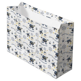 Sacola Para Presentes Grande Moda de Jeans Azul Dourado Natal Padrão Papai Noel