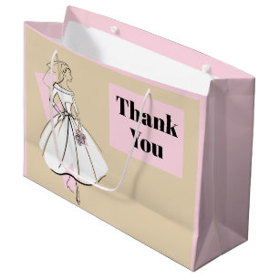 Sacola Para Presentes Grande Moda Noiva Neutral Muito obrigado rosa