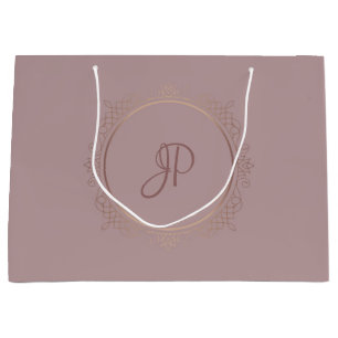 Sacola Para Presentes Grande Modelo de Monograma Elegante em Dourado Rosa Tendê