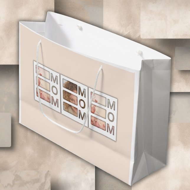 Sacola Para Presentes Grande Modern 3 Photo Grid Mom Birthday Keepsake (Criador carregado)