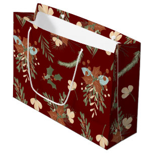 Sacola Para Presentes Grande Modern Brown Holly Sai e Berries Buquê