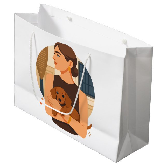 Sacola Para Presentes Grande Modern Dog Mom Aesthetic With Cute Puppy (Frente inclinada)