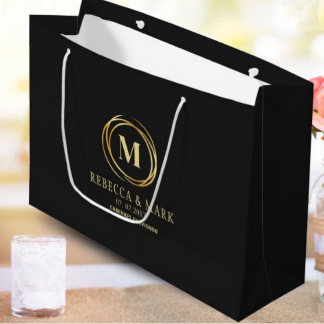 Sacola Para Presentes Grande Modern metallic gold circle shape faux monogram (Criador carregado)