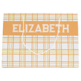 Sacola Para Presentes Grande Modern Preppy Plaid Orange Yellow Pattern