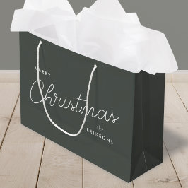 Sacola Para Presentes Grande Modern Trendy Christmas | Floresta Verde Escuro