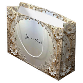 Sacola Para Presentes Grande Modern White Flowers Pearls Gift Bag