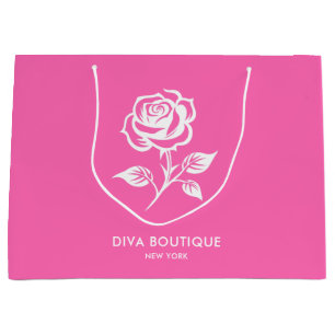 Sacola Para Presentes Grande Moderno Elegante Rosa Quente E Nome Personalizado
