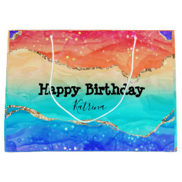 Sacola Para Presentes Grande Moderno Rainbow Glitter Personalizável