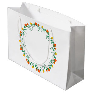 Sacola Para Presentes Grande Moldura redonda floral com flor amarela e rosa ver