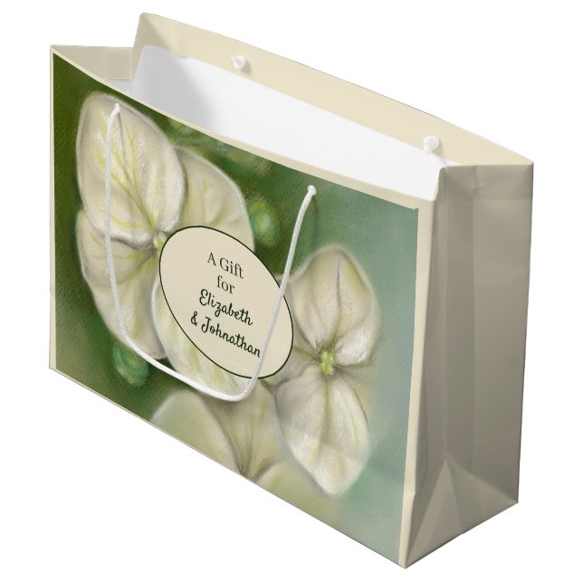 Sacola Para Presentes Grande Molho Pastel Branco Hydrangea Floral (Frente inclinada)