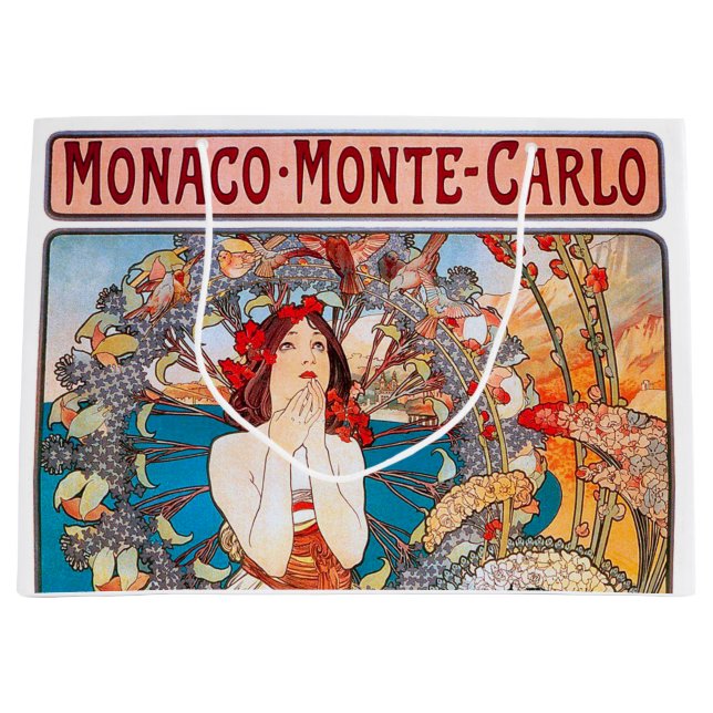 Sacola Para Presentes Grande Mônaco, Monte-Carlo, Mucha (Frente)