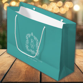 Sacola Para Presentes Grande Monogram Crest Turquoise Wedding