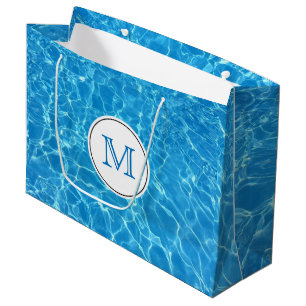 Sacola Para Presentes Grande Monograma azul Sparkling da água azul da piscina