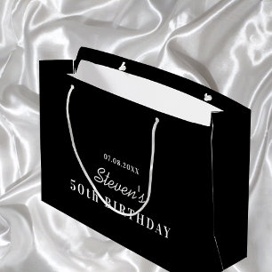 Sacola Para Presentes Grande Monograma branco preto de aniversário, moderno min