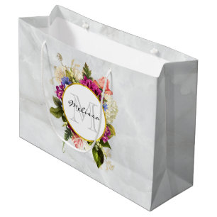 Sacola Para Presentes Grande Monograma de Buquê Floral de Cor de Água Rosa Mode