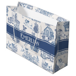 Sacola Para Presentes Grande Monograma de Cachorro Toile Francesa Azul