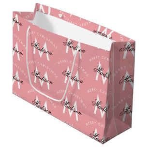 Sacola Para Presentes Grande Monograma de Feliz Natal Personalizado