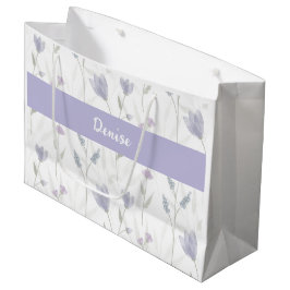 Sacola Para Presentes Grande Monograma de Nome Aquarela Flor Silvestre Azul Rox