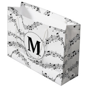 Sacola Para Presentes Grande Monograma de Nota de Música Preta e Branca