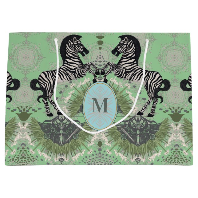 Sacola Para Presentes Grande Monograma de Zebra Dueling (Frente)