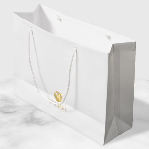 Sacola Para Presentes Grande Monograma Dourado e branco de luxo