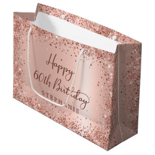 Sacola Para Presentes Grande Monograma Dourado Rosa moderno com 60. º Aniversár