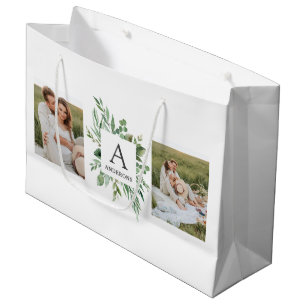 Sacola Para Presentes Grande Monograma duas fotos  Quadro Verde Personalizado