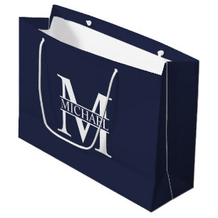 Sacola Para Presentes Grande Monograma e Nome Personalizados Azul-marinho