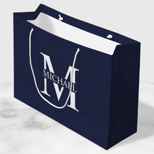 Sacola Para Presentes Grande Monograma e Nome Personalizados Azul-marinho
