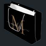Sacola Para Presentes Grande Monograma Elegante Preto Dourado Nome em Letra Ele<br><div class="desc">Monograma Elegante Preto Dourado Nome em Letra Elegante Saco de Presente Grande</div>